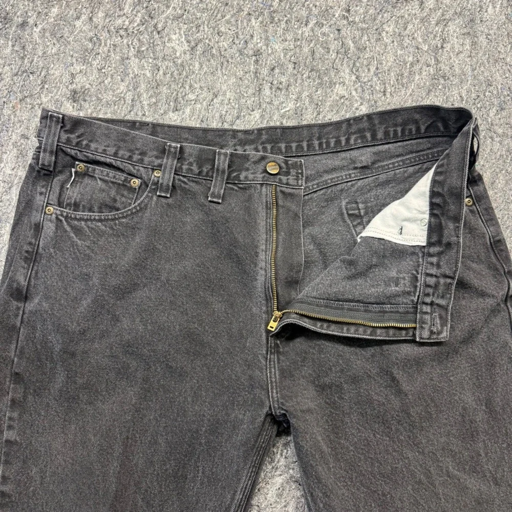 Carhartt Relaxed Fit‎ Straight Leg Black Denim Jeans Mens 44x30 Faded Workwear